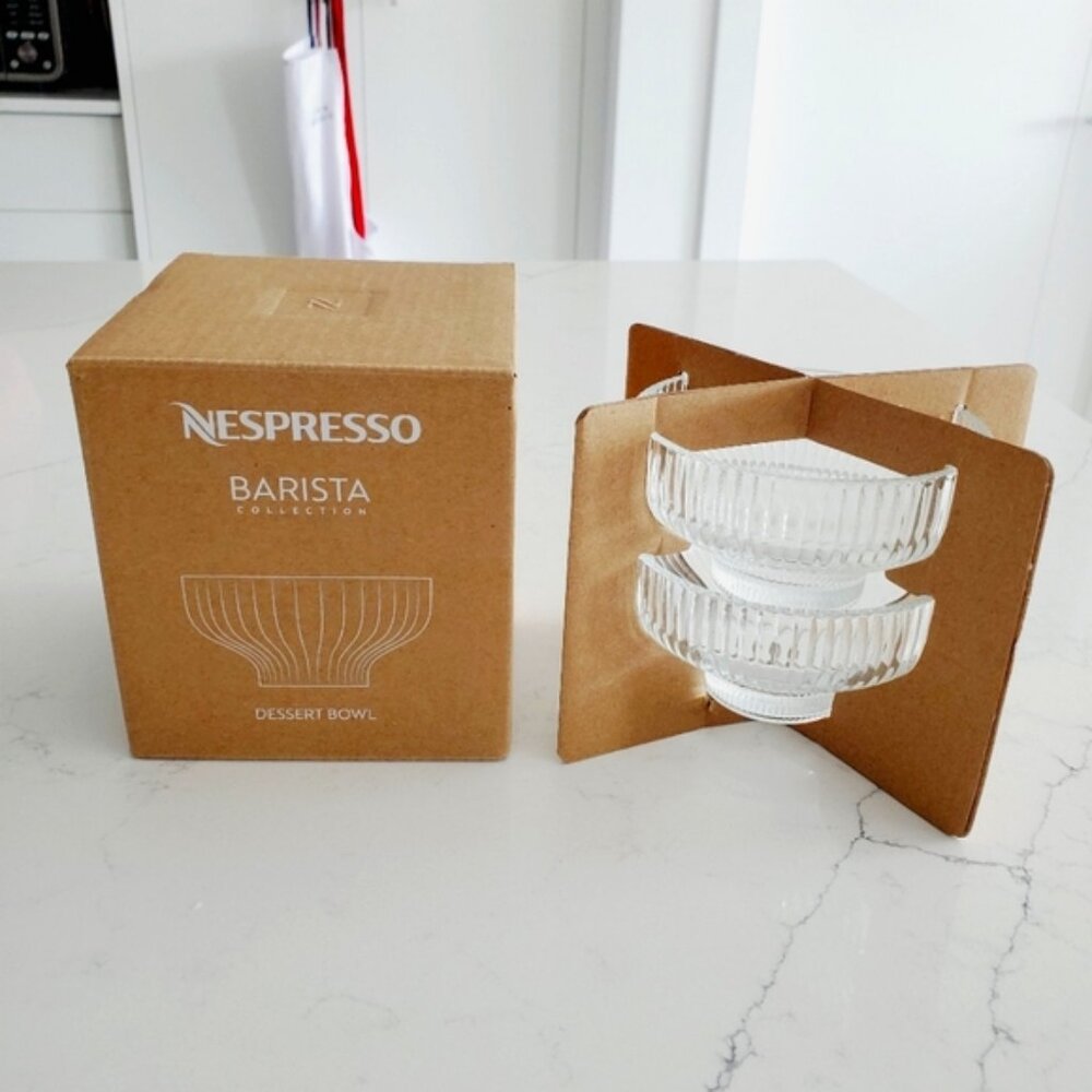 NWT Nespresso Barista Collection Glass Set X2 Ornate Coffee Time Dessert Bowls